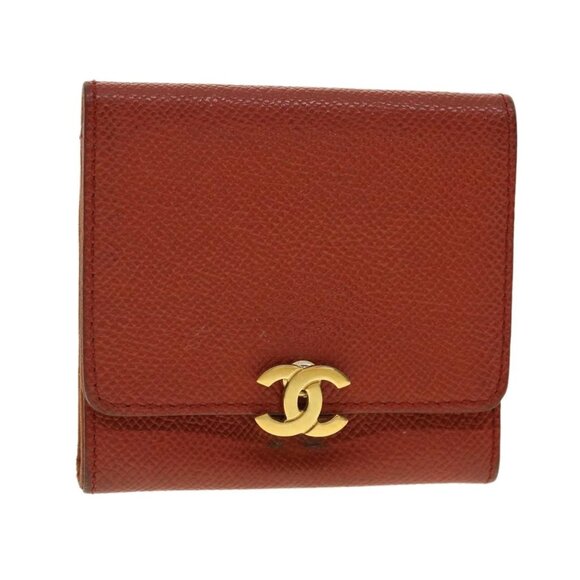 CHANEL Coin Purse Grained Calf Skin Red CC Auth - Picture 1 of 15